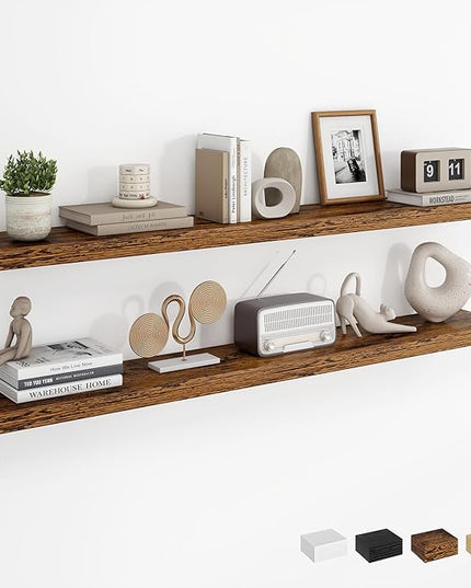 Dreamland 48Inch Floating Shelves for Wall, Rustic Wooden Storage Shelf for Living Room, Kitchen, Farmhouse, Wall Mounted Display Shelving with Invisible Heavy-Duty Metal Bracket, Set of 2 - Brown