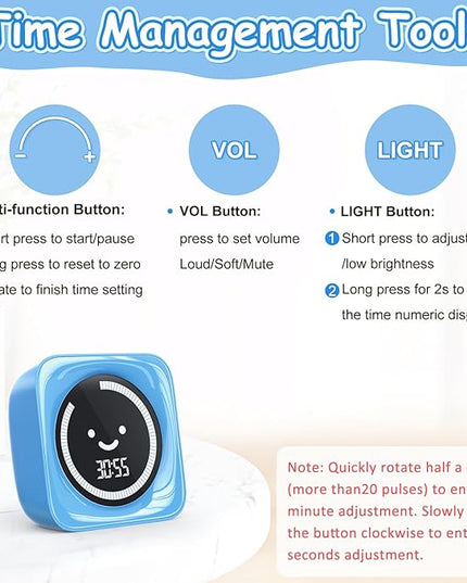 Visual Timer for Kids, 99 Minute Digital Cute Kids Visual Timer Classroom Timer for Homeschool Supplies Study Teaching Time Management Tool Countdown Count Up Timer, Blue 2Pack