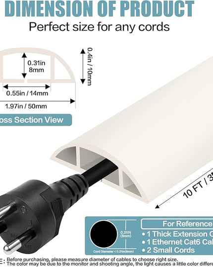 Floor Cord Cover Cable Cavity Self Adhesive Cord Hider Floor 10FT Floor Cable Management Power Cord Protector Floor Electric Cord Covers for Offices, Gym, Exhibitions (Beige, 1.97" x 10')