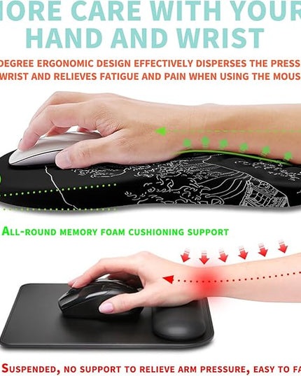 Ergonomic Mouse Pad Wrist Support with Memory Foam Massage Bulge, Carpal Tunnel Pain Relief Mousepad Wrist Rest for Mouse(12x8 inch,Sea Wave)