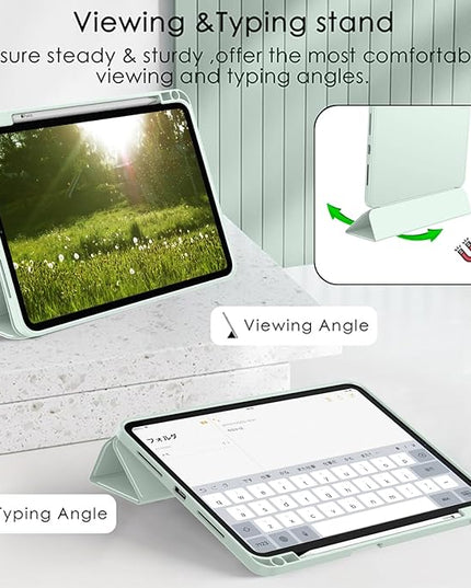 ZryXal iPad Pro 11 Inch Case (M5) 2025/ (M4) 2024 (Model: A2836/A2837/A3006), Trifold Stand Smart Cover with Pencil Holder and Soft TPU Back, Auto Wake/Sleep (Pale Green)