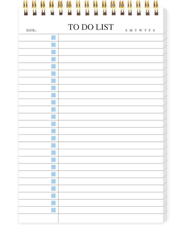 To Do List Notepad, Undated Daily Planner Notepad with To Do List Notebook Checklist Planner Spiral Waterproof Notepad for Office Supplies, School Planner, Blue, 52 Sheets, 5.5"*8.3" A5 Size
