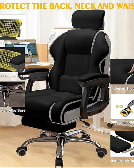 Executive Office Chair Reclining with Footrest Ergonomic Computer Desk with Lumbar Support Big and Tall Home High Back Gaming Chair for Office Home Study
