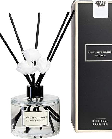 CULTURE & NATURE Reed Diffuser Set 6.7oz (200ml) Lime Basil Mandarin Scented Diffuser with Sticks Home Fragrance Reed Diffuser for Bathroom Shelf Decor