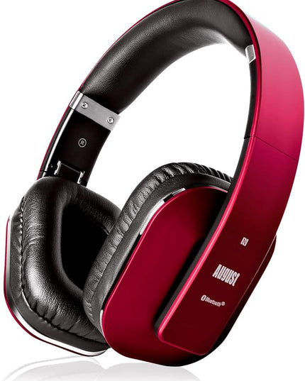 August EP650 Bluetooth Wireless Over-Ear Headphones with aptX Low Latency, NFC, Multipoint Pairing, Wired Option, Built-in Microphone - Red