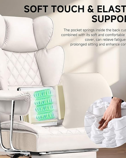 COMHOMA Big and Tall Office Chair, High Back Leather Gaming Chair with Footrest, Executive Ergonomic Office Chairs with Pocket Spring Lumbar Support and with Outward Fixed Soft Armrests