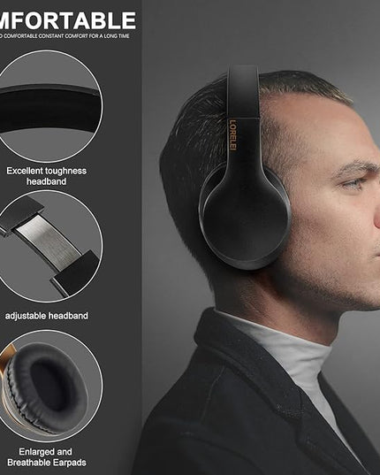 LORELEI X6 Over-Ear Headphones With Microphone, Lightweight Foldable & Portable Stereo Bass With 1.45M No-Tangle Wired for Smartphone Tablet MP3/4 (Black-Gold)