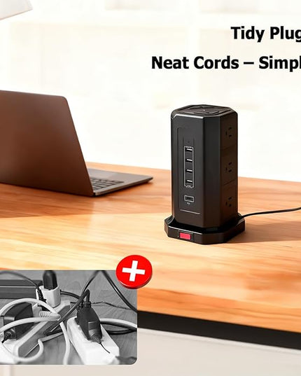 EP Power Strip Tower with USB Ports Surge Protector,Power Cord with 9 AC Outlet and 4 USB (3A 1C), 6 FT Extension Cord with Multiple Outlets, Charging Station for Home Office Dorm