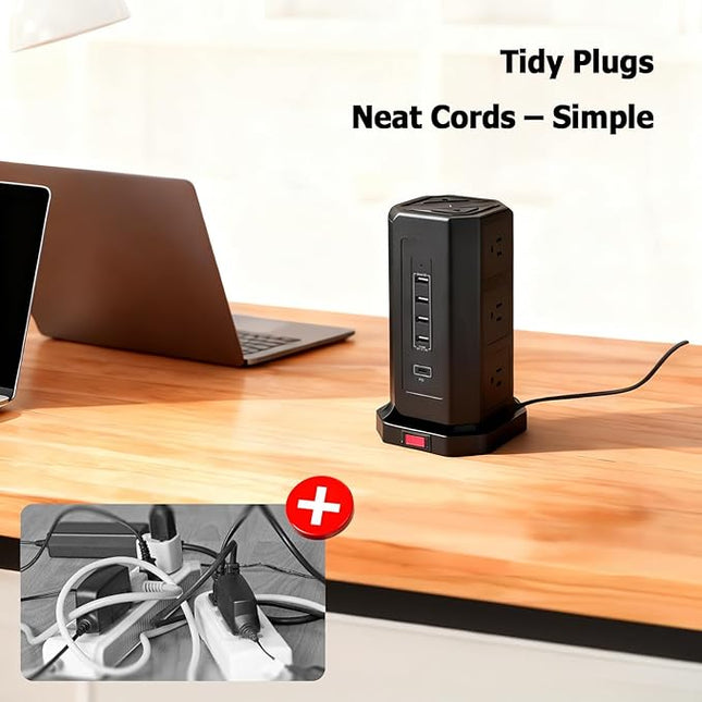 EP Power Strip Tower with USB Ports Surge Protector,Power Cord with 9 AC Outlet and 4 USB (3A 1C), 6 FT Extension Cord with Multiple Outlets, Charging Station for Home Office Dorm