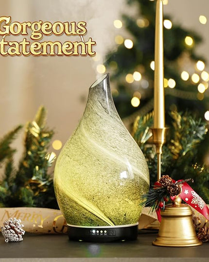 Porseme 280ml Essential Oil Diffuser Glass Color Changing Aroma Air Diffusers Aromatherapy Ultrasonic Cool Mist Humidifier 7 Running Hours Waterless Auto-Off for Sleeping, Yoga, Office, Spa (Obsidian)