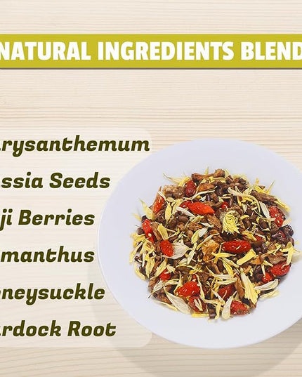 Jarteela - Chrysanthemum Cassia Seed Tea Bags - 5g x 25 Count - Chrysanthemum Blend Herbal Tea with Goji Berry, Burdock Root, Honeysuckle, Osmanthus - Support Overall Health