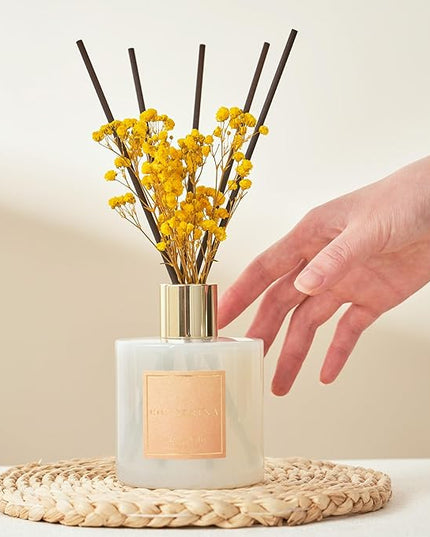 Cocorrína Reed Diffuser - Warm Vanilla Scented Diffuser with 8 Sticks Home Fragrance Reed Diffuser for Bathroom Shelf Decor