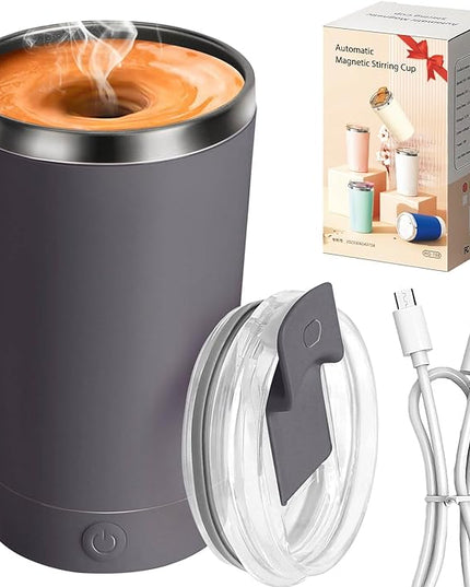 hatisan Self Stirring Coffee Mug With Lid Electric High Speed Self Stirring Mug 400ml Rechargeable Detachable Stainless Steel Self Stirring Cup for Coffee, Milk, Cocoa Christmas Gift(Dark Grey)