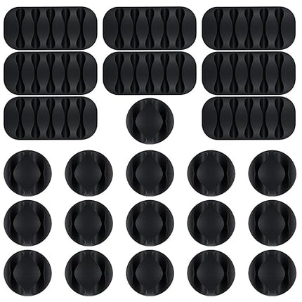 Cable Clips Cord Holder - 24 Pack Black Adhesive Cable Organizer for Desk, Car, Nightstand - Cord Management Clips for Phone Chargers, USB, Computer Cables