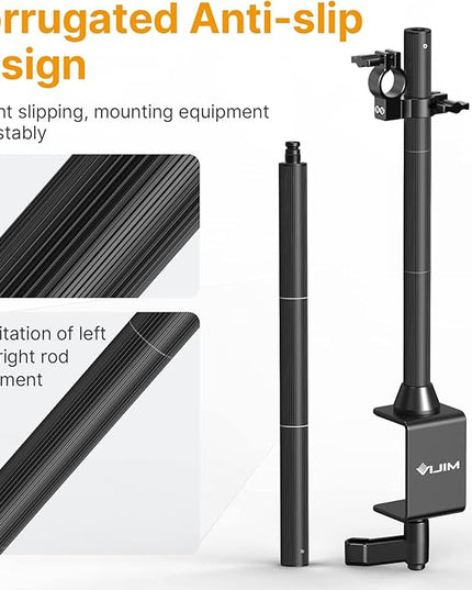 JUSMO LS15 Pro Camera Desk Mount, Aluminum Overhead Camera Mount Rig, Table Multi-Device Pole to Mount Magic Arm Clamp, DSLR, Cameras, Phone, Light, Microphone, Streaming, Studio, Max Load 22 lb