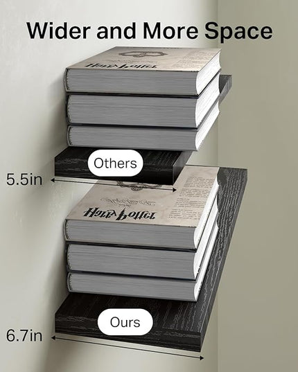 BAYKA Floating Shelves for Wall, 22.5 inches Wall Mounted Rustic Wood Shelves for Bathroom, Bedroom, Living Room, Floating Shelves for Books/Storage/Decor (Black,Set of 3)