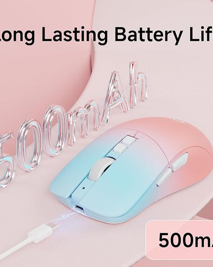 EWEADN G309 Wireless Computer Mouse,2.4G&Bluetooth Ergonomic Cordless Mice with 4000 DPI,5 Adjustment Levels,Cute and Portable Mouse for Laptops, PC and More,7 Buttons Office USB Mice-Blue&Pink