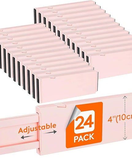 Lifewit 24 Pack Drawer Dividers 4" High, 11-17" Adjustable Dresser Drawer Organizers for Clothes, Expandable Dresser Separators in Bedroom/Bathroom/Kitchen/Vanity/Office Organization and Storage,Pink