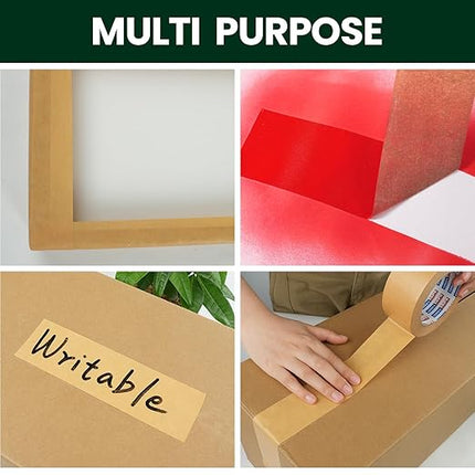 ADHES Kraft Paper Tape, 2 Inch x 44 Yards, 36 Rolls Writable & Uncoated Heavy Duty Paper Tape, Biodegradable Brown Packing Tape for Sealing, Packaging & Moving