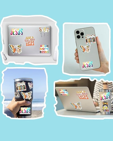 (3pcs) Just A Girl Who Loves Books and Coffee Sticker for Kindle Laptop Water Bottle, Reading Bookish Booktrovert Coffee Caffeinated Lovers Sticker Funny Aesthetic Book Lover Vinyl Decal - 3x3