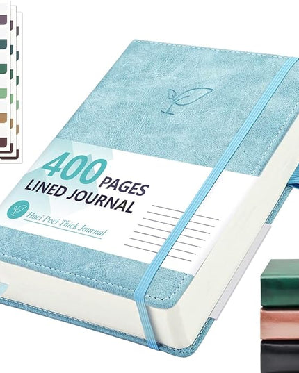 Lined Journal Notebook, 400 Pages Thick Journal for Writing, A5 Hardcover Leather Notebook with 100Gsm College Ruled Paper for Women Men Work Note taking, 5.8" x 8.4", Smoky Blue
