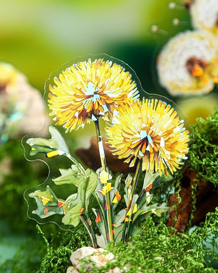 AuriicLeaf Dandelion Floral PET Stickers Set, 60PCS Holographic Botanical Flower Stickers for Scrapbooking, Journaling, DIY Crafts, and Art Supplies
