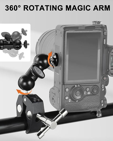 UTEBIT Super Clamp Camera Mount with 360° Ballhead Magic Arm, Super Clamp Mount with 1/4" and 3/8" Thread, Desk/Bike/Bicycle/Motorcycle/ Handlebar for GoPro, Phone, Camera, Monitor, LED Light