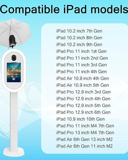 Professional iPad Photo Booth Stand with RGB Ring Light & Umbrella, Compatible with 10.2–13" iPad, Remote Control, Includes Flight Case for Events, Weddings & Rental Use (White, for 13)
