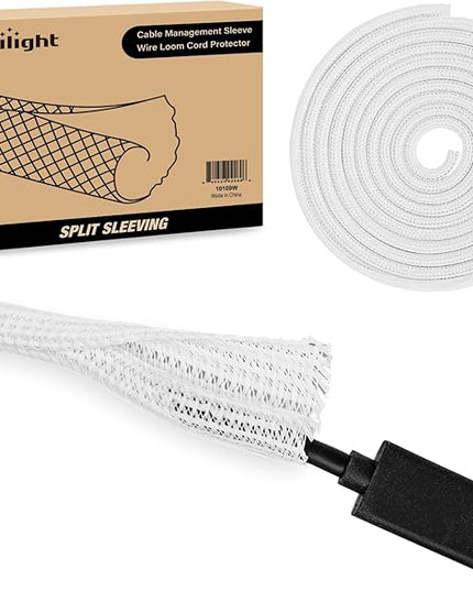 Nilight Cable Sleeve,10ft-1/4inch Cord Management Sleeves, Braided Sleeving, Split Self Wrapping Wire Loom for Computer Electrical Automotive Harness Protector Organizer, White