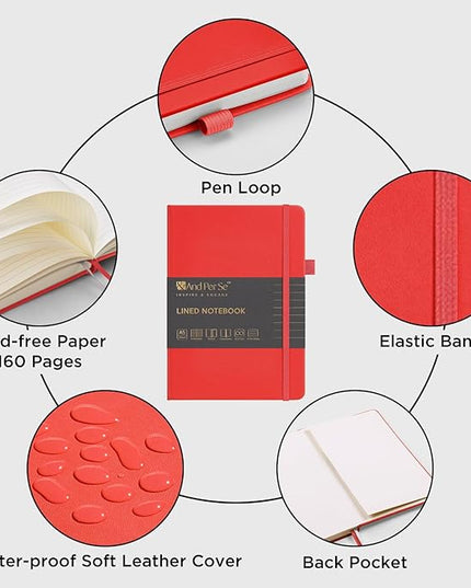 &And Per Se Lined Journal Notebook, 160 Pages, A5 5.7 x 8 inches College Ruled Thick Paper Notebook Journals for Writing, Hardcover Notebooks for Women Men Office School (1 Pack, Red)