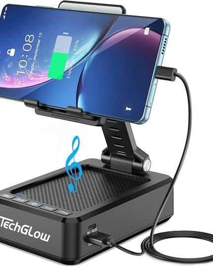TechGlow Foldable Cellphone Stand with Bluetooth Speaker and Charging Function Birthday Gifts for Men Women Mother Father Boy Girl Teens Cool Tech Gadgets