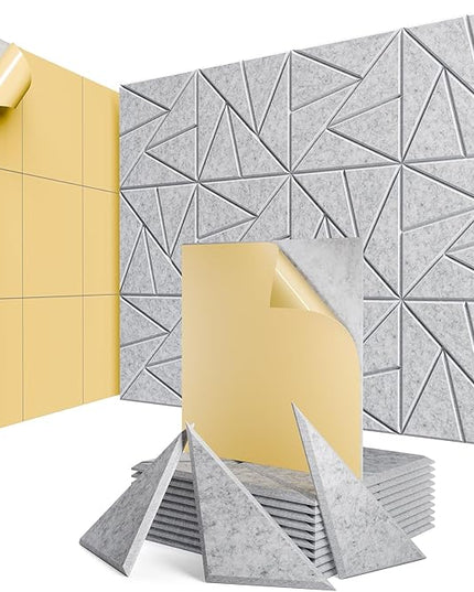 12 Pack Acoustic Panels with Self-Adhesive, 12"X 12"X 0.4"Sound Proof Foam Panels, Sound Panels High Density, Soundproof Wall Panels for Home Studio Office Sliver Gray