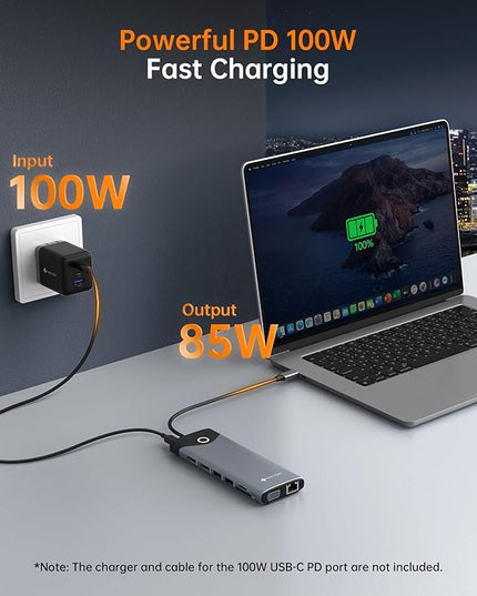 NOVOO USB C Docking Station Dual Monitor HDMI 4K 60Hz, 15-in-1 DisplayPort, VGA, 100W PD Charging, 10Gbps USB-C/USB-A, Ethernet, SD/TF, Audio – Compatible with MacBook, Dell, HP, Lenovo, Surface