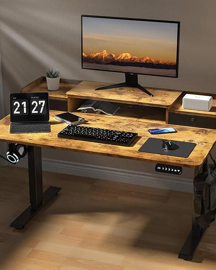48 x 30 Inch Electric Standing Desk with 2 Drawers, Adjustable Height Widened Stand Up Desk with Storage, Sit to Stand Ergonomic Workstation for Home Office, Rustic Brown