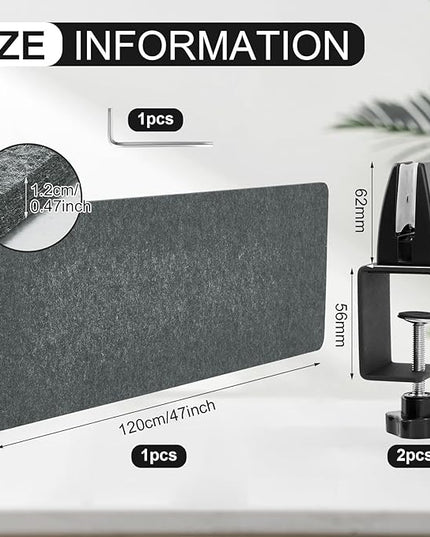 Colarr Sound Proof Dividers with Clamp 16 x 47 '' Mounted Desk Divider Privacy Panel Acoustic Absorbing Desk Partition Privacy Boards for Office Desktop Accessories Reduce Distractions