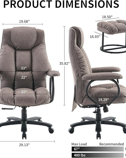 Office Chair Big and Tall, High Back Ergonomic Office Chair with Padded Armrest, 400 lbs,PU Leather (Grey)