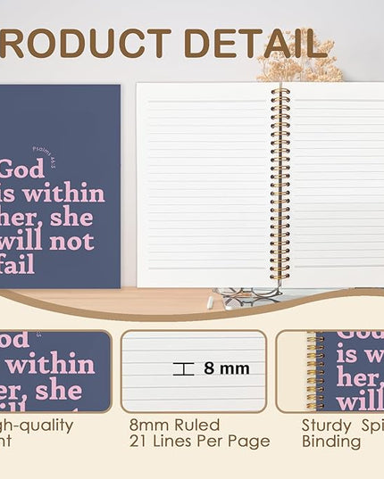 Inspirational Christian Spiral Journal Notebook 5.5x8.3in,God is Within Her She Will Not Fail,Psalm 46:5 Bible Prayer Journal,Christian Gifts for Women,Inspirational Religious Hardcover Notebook
