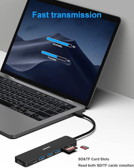 BENFEI USB C HUB 7-in-1, USB-C HUB Multiport Adapter with HDMI (4K @ 60Hz Certified)/100W Power Delivery/3*USB 3.0 5Gbps/SD/TF Card Reader (160MB/s) for iPhone 15 Pro/Max MacBook iPad Pro iMac S23