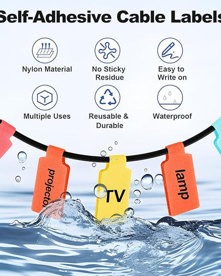 40 Pack Cable Labels Tags, Multi-Color Write On Wire Cord Tags and Charger Labels Waterproof for Cable Management and Identification Electronics (Rectangular)