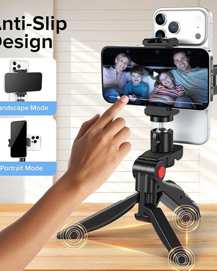 Teleprompter Kit for iPhone & Android (with Tripod), Double Phone Holder for Video Recording, Easy Storage and Transport for Vlogging, YouTube, Live Streaming, TikTok