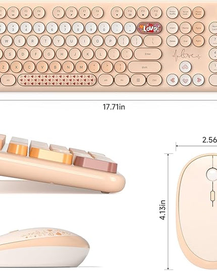 MOFII Wireless Keyboard and Mouse Combo, Full Size 2.4G Plug and Play Typewriter Retro Round Computer Keyboard and Mouse Set for Windows, Computer, Desktop, PC, Notebook - (Milk Tea Colorful)