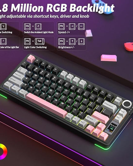 AULA S75 PRO Wireless Mechanical Keyboard with Screen&Knob, 75% Hot Swappable Gaming Keyboard with Pre-lubed Switches, RGB Backlit, PBT Keycaps Creamy Sounding Pc Gaming Keyboards