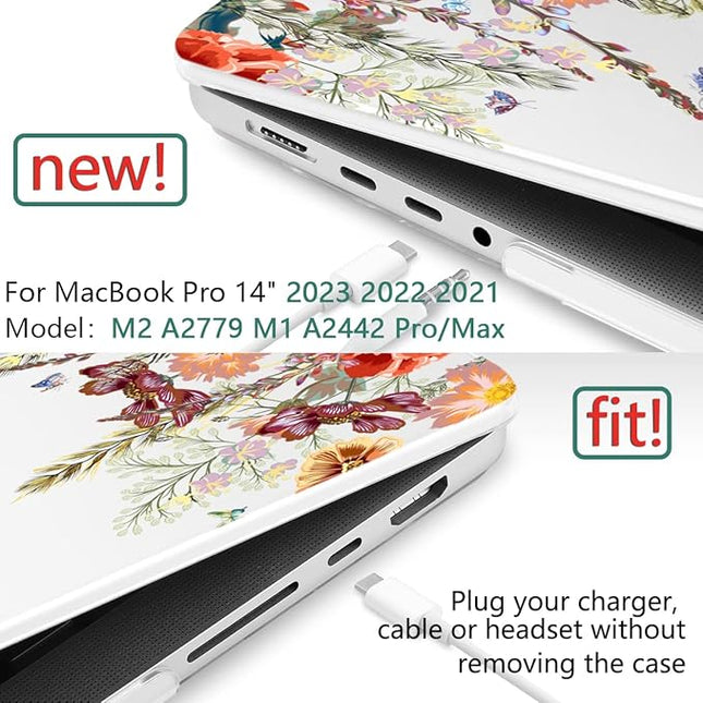 DONGKE Case for M5 MacBook Pro 14 inch 2025 2024-2021 M4 M3 M2 M1, Plastic Hard Shell Cover Compatible with A3434 A3112 A3401 A3185 A2992 A2779 A2442 Retina XDR Display & Touch ID, Floral Illustration