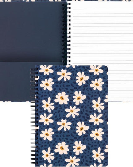 Steel Mill & Co Cute Mini Spiral Notebook, 8.25" x 6.25" Journal with Durable Hardcover and 160 Lined Pages (Leopard Daisy)