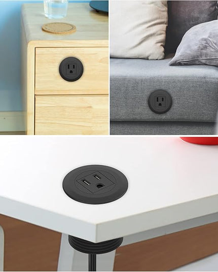 Mini Desktop Power Hub Grommet Socket, Flush-Mount Desk Outlet Build-in 1 US Standard Outlet with 6.56 FT Extension Power Cord, Recessed Power Strip Socket for Desk Nightstand Cabinet Counter