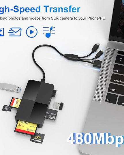 Memory Stick pro Duo Adapter Reader - 8 in 1 SD/TF/MS/CF/XD Card Reader for iPhone/Computer/USB-C Device, Lightning+USB A+USB C Multi Memory Card Reader with 3 USB 2.0 Ports, XD Picture Card Reader