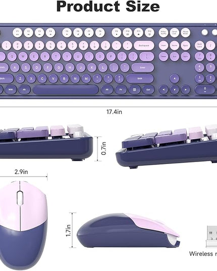 MOFII Wireless Keyboard and Mouse Combo, Full Size 2.4G Plug and Play Typewriter Retro Round Computer Keyboard and Mouse Set for Windows, Computer, Desktop, PC, Notebook - (Purple Gradient)