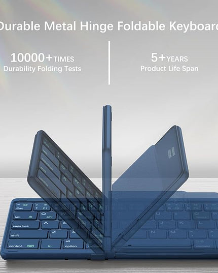 Nillkin Upgraded Foldable Bluetooth Keyboard with Touchpad & Number Pad, Portable Wireless Keyboard for Travel, Pocket-Sized, Full Size Keys, Support 3 Devices for iPad Laptop Tablets Phone, Blue