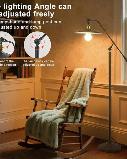 Swing Arm Floor Lamp Smart Remote Dimming for Living Room Corner Table Bedroom Office Library Farmhouse Reading Standing Tall Lights, Bright Adjustable Black Retro Rustic Industrial Home Decor