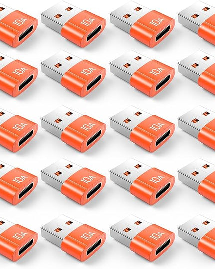 20Pack 200W USB C to USB Adapter, with Fast Charging & 480MB Data Transfer, USB C Converter for Apple Watch Ultra iWatch Series 8 7,iPhone 16 15 Plus Pro Max,Orange